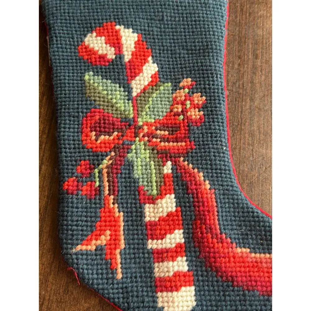 Vintage STEINWINDER needlepoint Christmas stocking candy cane motif